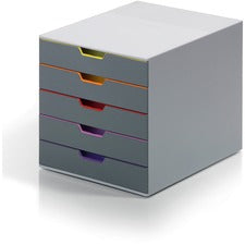 DURABLE VARICOLOR 5 5 Drawer(s) - 11" Height x 11.50" Width x 14" Depth - Label Holder, Stackable, Non-slip Feet - Gray - Acrylonitrile Butadiene Styrene (ABS) - 1 Each