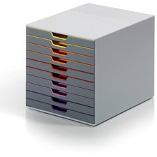 DURABLE VARICOLOR 10 10 Drawer(s) - 11" Height x 11.50" Width x 14" Depth - Labeling Area, Stackable, Non-skid Feet - Gray - Plastic - 1 Each