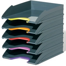DURABLE VARICOLOR Desk Tray Desktop - Stackable, Front Cut-out - Gray - Plastic - 5 / Pack
