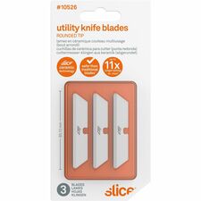 Slice Rounded Tip Ceramic Utility Blades 2.60" Length - Non-conductive, Non-magnetic, Rust Resistant, Reversible, Non-sparking - Zirconium Oxide - White - 3 / Pack