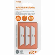 Slice Pointed Tip Ceramic Utility Blades 2.60" Length - Pointed Tip, Non-conductive, Non-magnetic, Reversible, Retractable, Rust Resistant, Non-sparking - Zirconium Oxide - White - 3 / Pack
