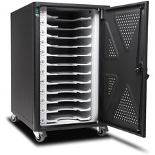 Kensington AC12 Security Charging Cabinet - Universal Device 4 Casters - 16.50" Width x 23.20" Depth x 28.10" Height - Black - For 12 Devices - 1 Each
