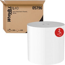 Wypall PowerClean L40 Extra Absorbent Towels 10" Width x 13.20" Length - 200 Sheets/Roll - 400 Sheets - White - Cellulose, Plush - 2 / Carton