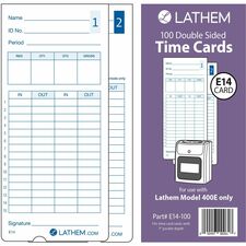 Lathem Model 400E Double Sided Time Cards Double Sided Sheet - Blue Print Color - 100 / Pack