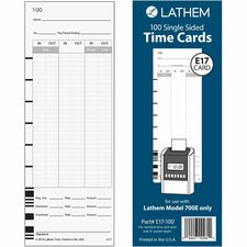 Lathem Model 700E Clock Single Sided Time Cards White - Black Print Color - 100 / Pack
