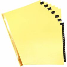 Business Source A-Z Black Leather Tab Index Dividers 26 Printed Tab(s) - Character - A-Z - 8.5" Divider Width x 11" Divider Length - Letter - 3 Hole Punched - Buff Paper Divider - Black Leather Tab(s) - 20% - Heavy Duty, Reinforced Edges, Punched, Gold Im