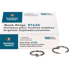 Business Source Standard Book Rings 1" Diameter - Silver - Nickel Plated - 100 / Box