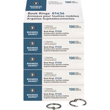 Business Source Standard Book Rings 1" Diameter - Silver - Nickel Plated - 100/Box - 5 / Bundle