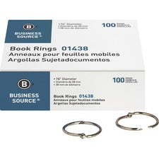 Business Source Standard Book Rings 1.5" Diameter - Silver - Nickel Plated - 100 / Box