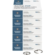 Business Source Standard Book Rings 1.5" Diameter - Silver - Nickel Plated - 100/Box - 5 / Bundle