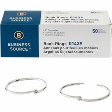 Business Source Standard Book Rings 2" Diameter - Silver - Nickel Plated - 50 / Box