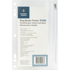 Business Source Punched Economy Binder Pocket 9.5" Height x 6" Width - 7 x Holes - Ring Binder - Clear - Plastic - 1 Each