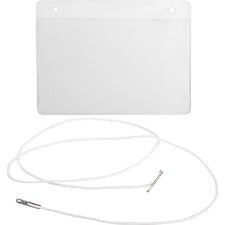 Business Source Elastic Cord Hanging Name Badges 4" Width x 3" Height - Hanging - Durable, Reusable - Plastic - White, Clear - 50 / Box