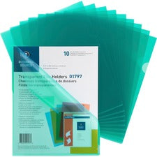 Business Source Letter File Sleeve 8 1/2" x 11" - 20 Sheets Capacity - Green - 10 / Pack