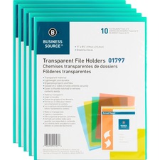 Business Source Letter File Sleeve 8 1/2" x 11" - 20 Sheets Capacity - Green - 10/Pack - 5 / Box