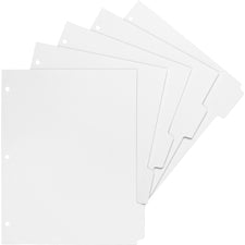 Business Source White Tab Double-reverse Print-on Index Print-on Tab(s) - 5 Tab(s)/Set - 9" - Letter - 8.50" Width x 11" Length - 3 Hole Punched - Bright White Paper Divider - White Paper Tab(s) - 50 / Box