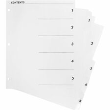 Business Source Table of Content Quick Index Dividers Printed Tab(s) - Digit - 1-5 - 5 Tab(s)/Set - 8.5" Divider Width x 11" Divider Length - 3 Hole Punched - White Divider - White Mylar Tab(s) - 5 / Set