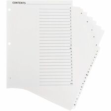 Business Source A-Z Tab Table of Contents Index Dividers Printed Tab(s) - Character - A-Z - 25 Tab(s)/Set - 8.5" Divider Width x 11" Divider Length - Letter - 3 Hole Punched - White Divider - White Mylar Tab(s) - 25 / Set