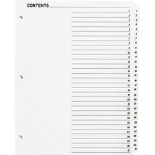 Business Source Table of Content Quick Index Dividers Printed Tab(s) - Digit - 1-31 - 31 Tab(s)/Set - 8.5" Divider Width x 11" Divider Length - 3 Hole Punched - White Divider - White Mylar Tab(s) - 31 / Set