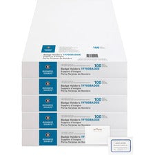 Business Source Pin-Style Holder Name Badge Kits Clear - 100/Box - 5 / Bundle