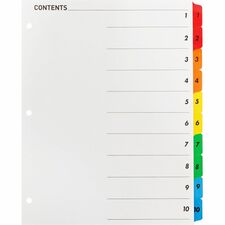 Business Source Table of Content Quick Index Dividers Printed Tab(s) - Digit - 1-10 - 10 Tab(s)/Set - 8.5" Divider Width x 11" Divider Length - 3 Hole Punched - Multicolor Divider - Multicolor Mylar Tab(s) - 10 / Set