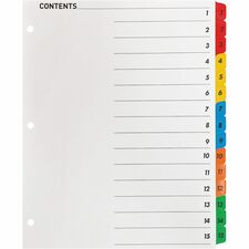 Business Source Table of Content Quick Index Dividers Printed Tab(s) - Digit - 1-15 - 15 Tab(s)/Set - 8.5" Divider Width x 11" Divider Length - 3 Hole Punched - Multicolor Divider - Multicolor Mylar Tab(s) - 15 / Set