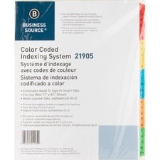 Business Source A-Z Tab Table of Contents Index Dividers Printed Tab(s) - Character - A-Z - 25 Tab(s)/Set - 8.5" Divider Width x 11" Divider Length - Letter - 3 Hole Punched - White Mylar Divider - White Mylar Tab(s) - 25 / Set