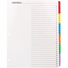 Business Source Table of Content Quick Index Dividers Printed Tab(s) - Digit - 1-31 - 31 Tab(s)/Set - 8.5" Divider Width x 11" Divider Length - 3 Hole Punched - Multicolor Divider - Multicolor Mylar Tab(s) - 31 / Set