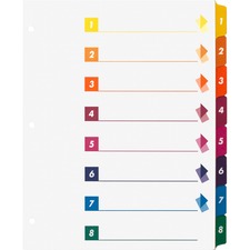Business Source Color-coded Table of Contents/Tabs Index Dividers Printed Tab(s) - Digit - 1-8 - 8 Tab(s)/Set - 3 Hole Punched - White Divider - Multicolor Mylar Tab(s) - 24 / Box