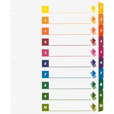Business Source Color-coded Table of Contents/Tabs Index Dividers Printed Tab(s) - Digit - 1-10 - 10 Tab(s)/Set - 3 Hole Punched - Multicolor Divider - Multicolor Mylar Tab(s) - 24 / Box