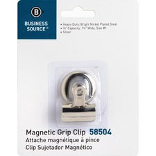 Business Source Magnetic Grip Clips No. 1 - 1.3" Width - for Paper - Magnetic Backing, Heavy Duty - Silver - 1 Each