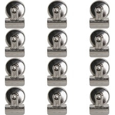 Business Source Magnetic Grip Clips No. 1 - 1.3" Width - for Paper - Magnetic Backing, Heavy Duty - Silver - 12 / Box