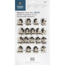Business Source Magnetic Grip Clips Pack No. 1 - 1.3" Width - for Paper - Magnetic, Heavy Duty - Silver - 18 / Box