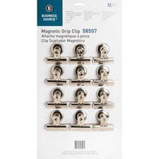 Business Source Magnetic Grip Clips Pack No. 2 - 2.3" Width - for Paper - Magnetic, Heavy Duty - Silver - 12 / Box