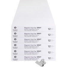 Business Source Magnetic Grip Clips Pack No. 2 - 2.3" Width - for Paper - Magnetic, Heavy Duty - Silver - 12/Box - 6 / Bundle
