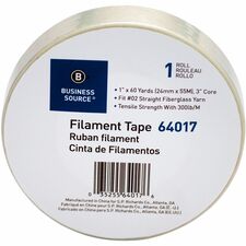 Business Source Heavy-duty Filament Tape 60 yd Length x 1" Width - 3" Core - White - Fiberglass Filament Roll - 1 Roll
