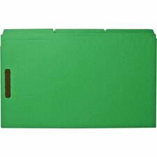 Business Source 1/3 Tab Cut Legal Recycled Fastener Folder 8 1/2" x 14" - 3/4" Expansion - 2 Fastener(s) - 2" Fastener Capacity - Top Tab Location - Assorted Tab Position - 11 pt. - Green - 10% Recycled - 50 / Box