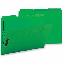 Business Source 1/3 Tab Cut Letter Recycled Fastener Folder 8 1/2" x 11" - 3/4" Expansion - 2 Fastener(s) - 2" Fastener Capacity - Top Tab Location - Assorted Tab Position - 11 pt. - Green - 10% Recycled - 50 / Box