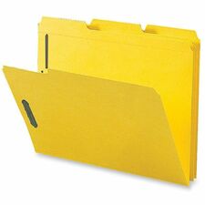 Business Source 1/3 Tab Cut Letter Recycled Fastener Folder 8 1/2" x 11" - 3/4" Expansion - 2 Fastener(s) - 2" Fastener Capacity - Top Tab Location - Assorted Tab Position - 11 pt. - Yellow - 10% Recycled - 50 / Box