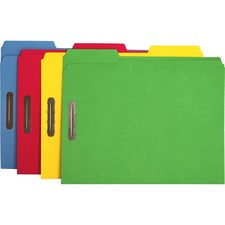 Business Source 1/3 Tab Cut Letter Recycled Fastener Folder 8 1/2" x 11" - 3/4" Expansion - 2 Fastener(s) - 2" Fastener Capacity - Top Tab Location - Assorted Tab Position - 11 pt. - Yellow, Blue, Green, Red - 10% Recycled - 50 / Box