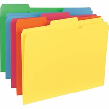 Business Source 1/3 Tab Cut Letter Recycled Classification Folder 8 1/2" x 11" - Top Tab Location - Assorted Tab Position - 11 pt. - Blue, Green, Red, Orange, Yellow - 10% Recycled - 100 / Box