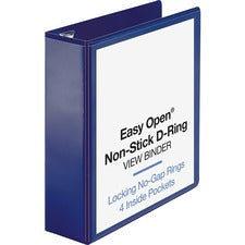 Business Source Navy D-ring Binder 3" Binder Capacity - Letter - 8 1/2" x 11" Sheet Size - Fastener(s): D-Ring - Pocket(s): 4 - Polypropylene - Navy - Clear Overlay, Non-stick, Ink-transfer Resistant, Locking Ring - 1 Each