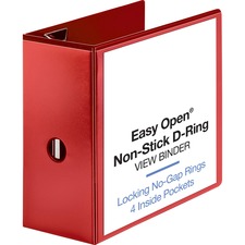 Business Source Red D-ring Binder 5" Binder Capacity - Letter - 8 1/2" x 11" Sheet Size - Fastener(s): D-Ring - Pocket(s): 4 - Polypropylene - Red - Clear Overlay, Non-stick, Ink-transfer Resistant, Locking Ring - 1 Each