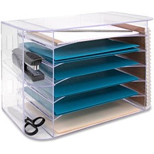 Business Source 6-tray Jumbo Desk Sorter 3 Pocket(s) - 6 Compartment(s) - 12.25" Height x 18.13" Width x 10" Depth - Desktop - Clear - 1 Each