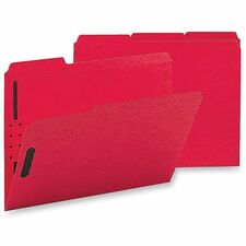 Business Source 1/3 Tab Cut Letter Recycled Fastener Folder 8 1/2" x 11" - 3/4" Expansion - 2 Fastener(s) - 2" Fastener Capacity - Top Tab Location - Assorted Tab Position - 11 pt. - 2 Plys - Red - 10% Recycled - 50 / Box