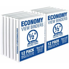Samsill Economy View Binder 1/2" Binder Capacity - Letter - 8 1/2" x 11" Sheet Size - 100 Sheet Capacity - 3 Ring(s) - Fastener(s): Round Ring - Pocket(s): 2, Internal - Polypropylene, Chipboard, Plastic - White - Recycled - Customizable Spine/Cover, Clea