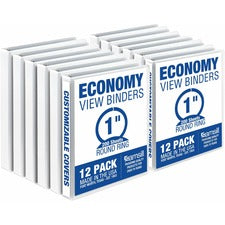 Samsill Economy View Binder 1" Binder Capacity - Letter - 8 1/2" x 11" Sheet Size - 100 Sheet Capacity - 3 Ring(s) - Fastener(s): Round Ring - Pocket(s): 2, Internal - Polypropylene, Chipboard, Plastic - White - 8.80 lb - Recycled - Clear Overlay, Customi