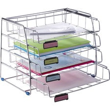 Alba Letter Tray 4 Tier(s) - 12.40" Height x 12.20" Width x 15.35" Length - Chrome - Metal - 1 Each