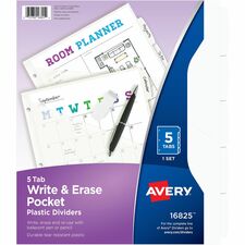 Avery&reg; Write & Erase Pocket Plastic Dividers 5 x Divider(s) - 5 Write-on Tab(s) - 5 - 5 Tab(s)/Set - 9.3" Divider Width x 11.25" Divider Length - 3 Hole Punched - White Plastic Divider - White Plastic Tab(s) - Hole-punched, Writable, Erasable, Durable