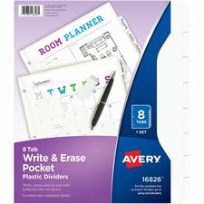 Avery&reg; Write & Erase Pocket Plastic Dividers 8 x Divider(s) - 8 Write-on Tab(s) - 8 - 8 Tab(s)/Set - 9.3" Divider Width x 11.25" Divider Length - 3 Hole Punched - White Plastic Divider - White Plastic Tab(s) - Hole-punched, Writable, Erasable, Durable